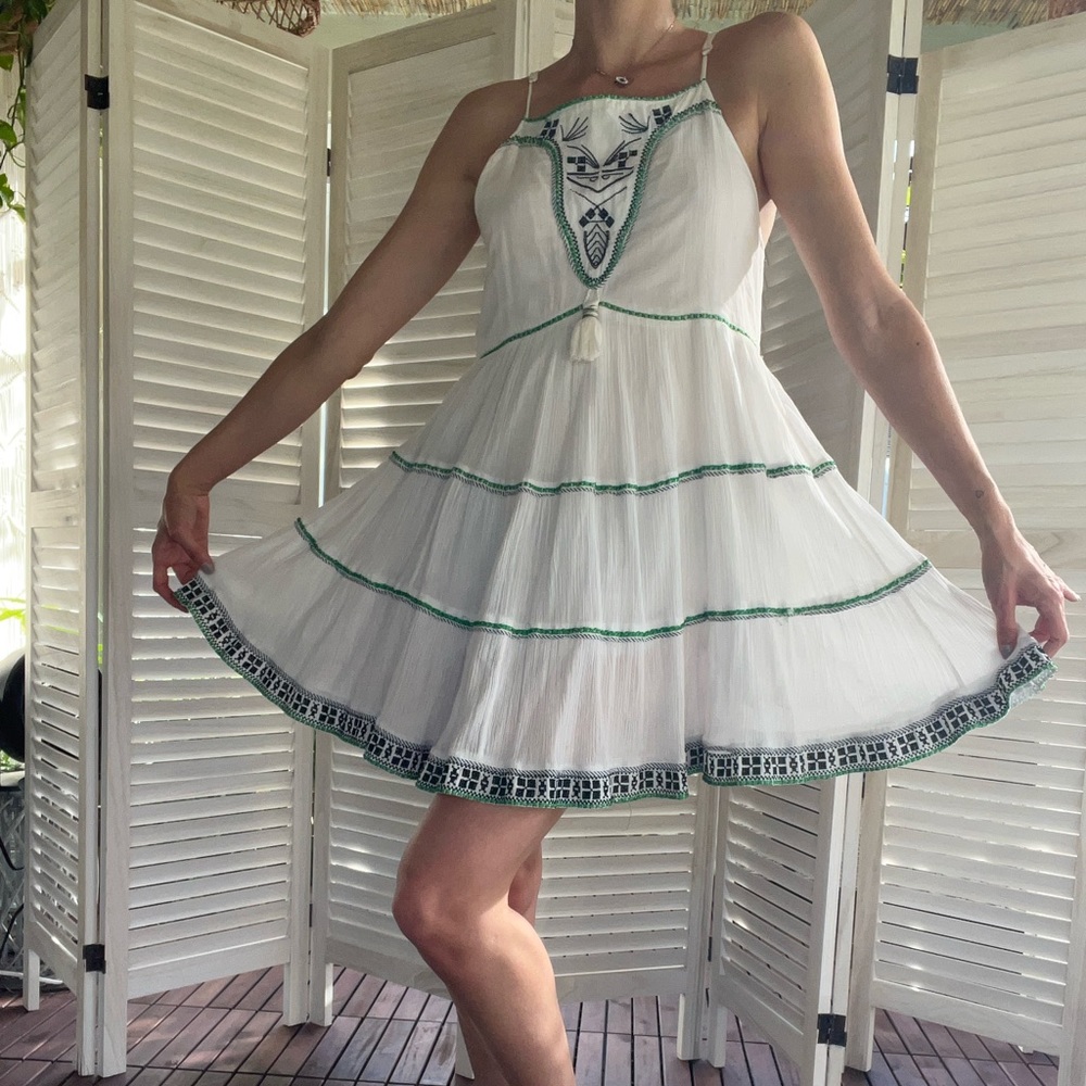 Spiritual Goddess, White/Green, Adjustable straps dress!